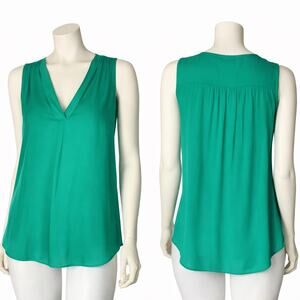 Alfani Sleeveless V Neck Blouse Green Flowy Lightweight Top 0 Petite (PP)